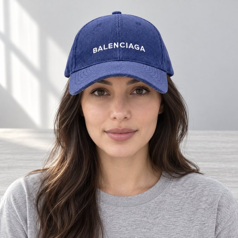 Balenciaga Blue Corduroy Logo Cap - Picture 2 of 6